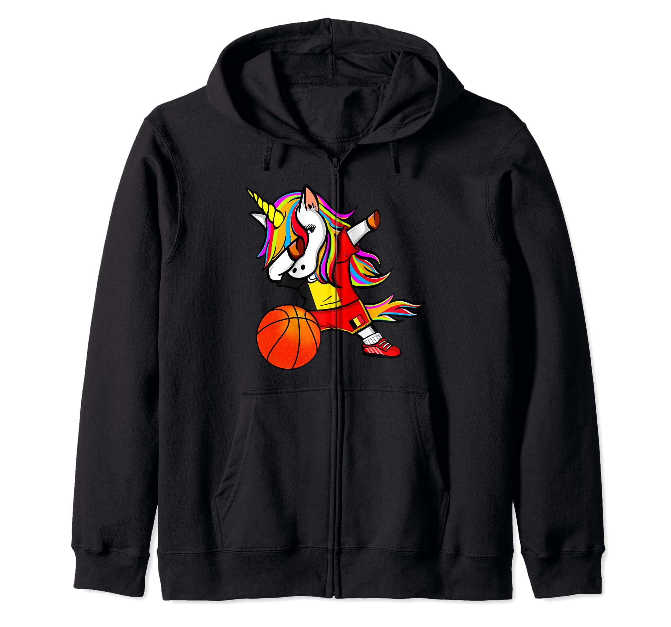 Dabbing Unicorn Belgium Basketball Fans Jersey Belgian Flag Zip Hoodie