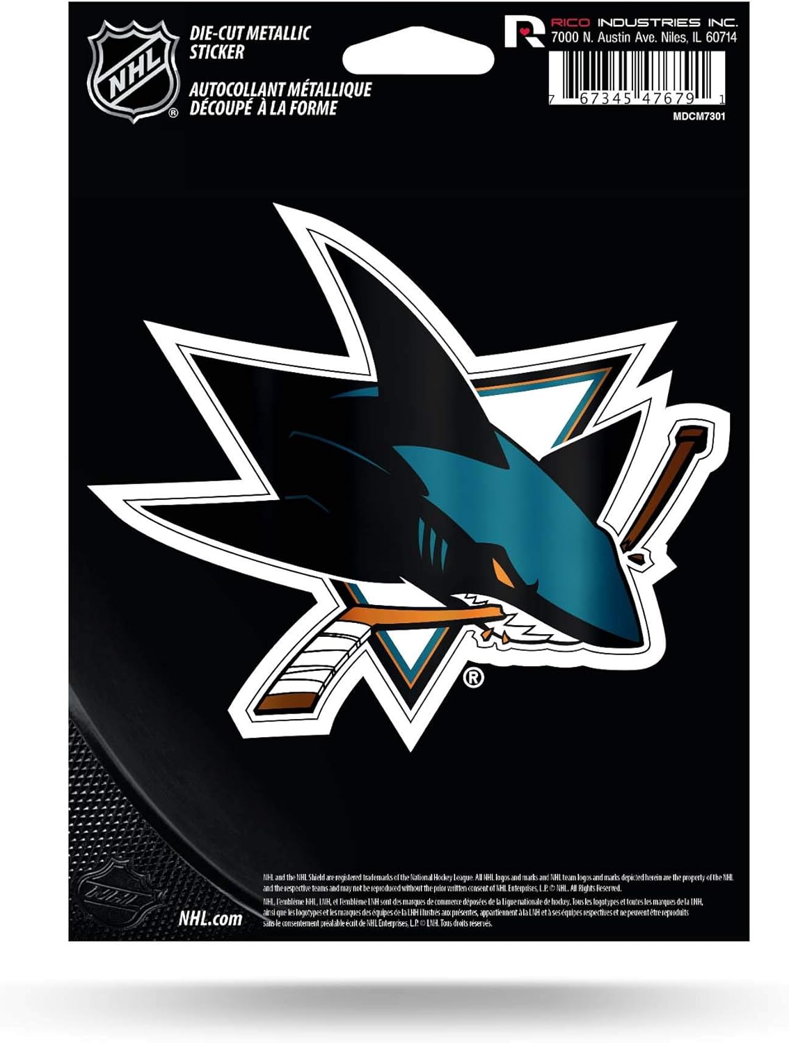 Rico Industries Die Cut Metallic Sticker NHL San Jose Sharks Die Cut Metallic Sticker