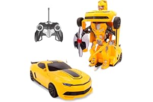 Family Smiles Kids Transforming Robot RC Car Toys for Boys 8-13 Remote Control Gift Yellow