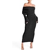 Saodimallsu Womens Off Shoulder Summer Maxi Dress Bell Long Sleeve Sexy Bodycon Strapless Sheer Beach Swimsuit Coverup