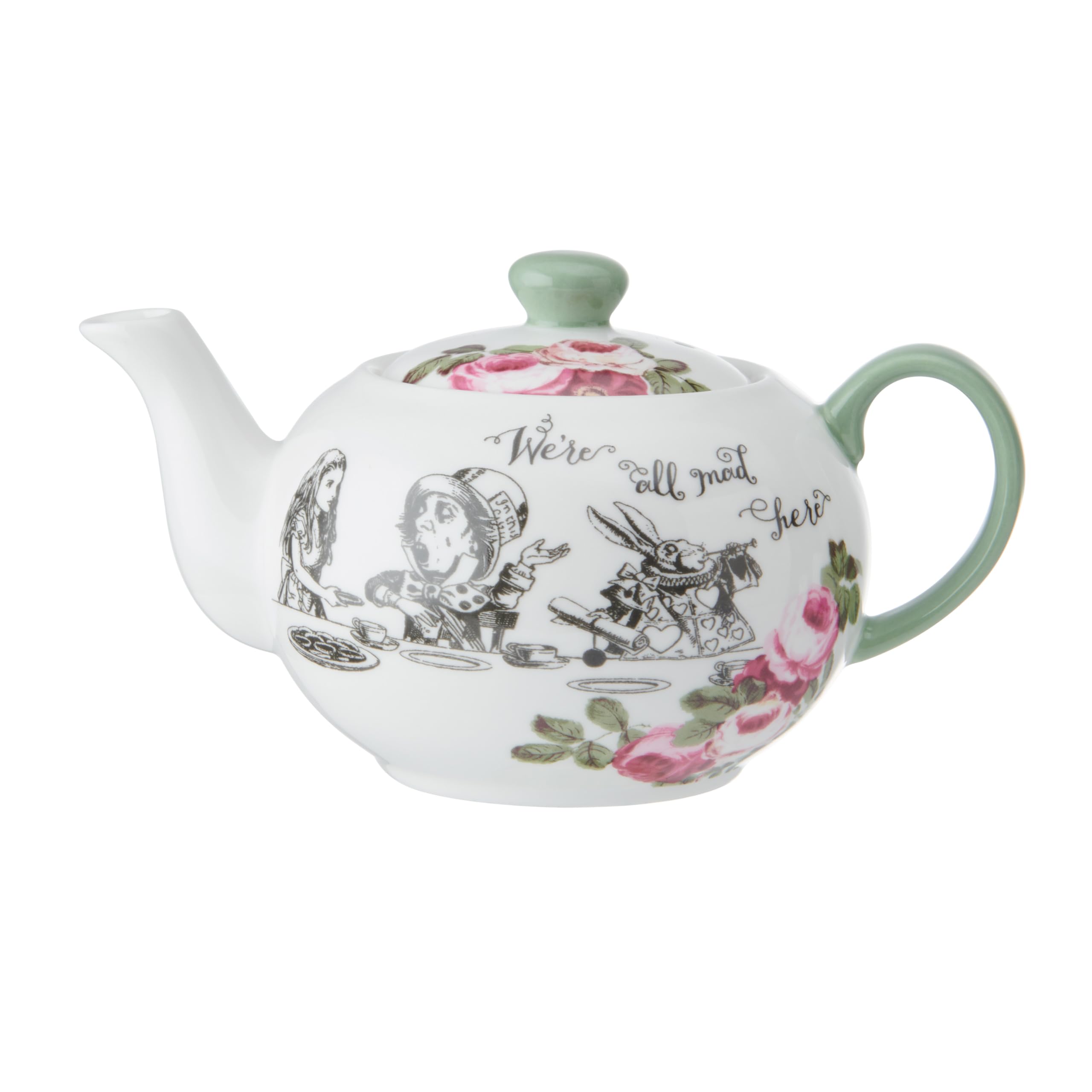 Mikasa and The V&A Mini Teapot, Small Lidded Teapot for One, 400ml, Alice in Wonderland Teaware, Bone China, Dishwasher Safe & Gift Boxed