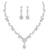 Crysdue Wedding Jewelry Set for Women, Floral Leaf Vine Teardrop Necklace Dangle Earrings Bracelet and Hair Comb, Cubic Zirconia Elegant Party Prom Jewellery for Bridal Bridesmaid
