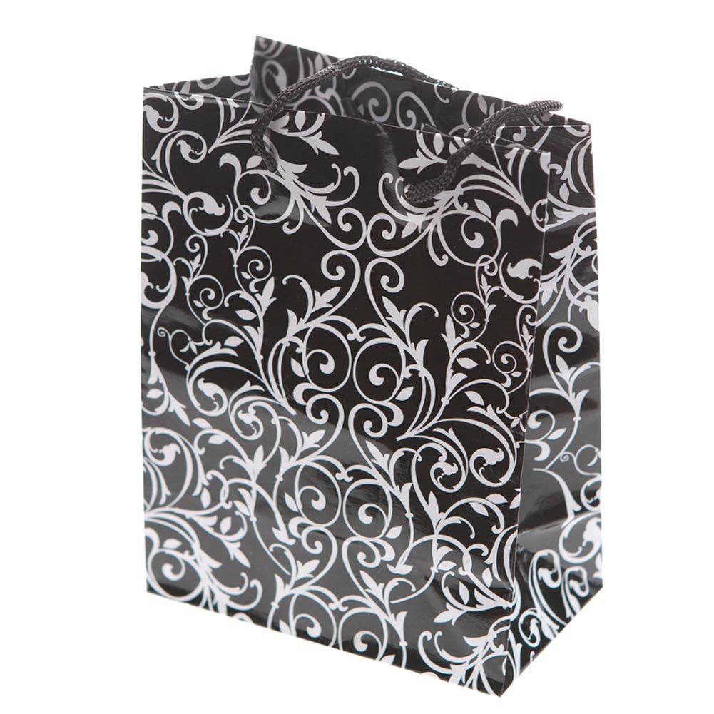 10 pcs Medium Damask Black and White Glossy Shopping Paper Gift Sales Tote Bags with