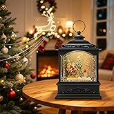 Christmas Snow Globe Lantern Water Glittering Santa Snow Globe with Music and Timer, USB Lined/Battery Operated, Christmas Eve Decorations Gifts, Lighted Lantern for Christmas Festival Decoration