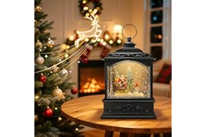 LLIBTYT Christmas Snow Globe Lantern Water Glittering Santa Snow Globe with Music and Timer, USB Lined/Battery Operated, Christmas Eve Decorations Gifts, Lighted Lantern for Christmas Festival Decoration