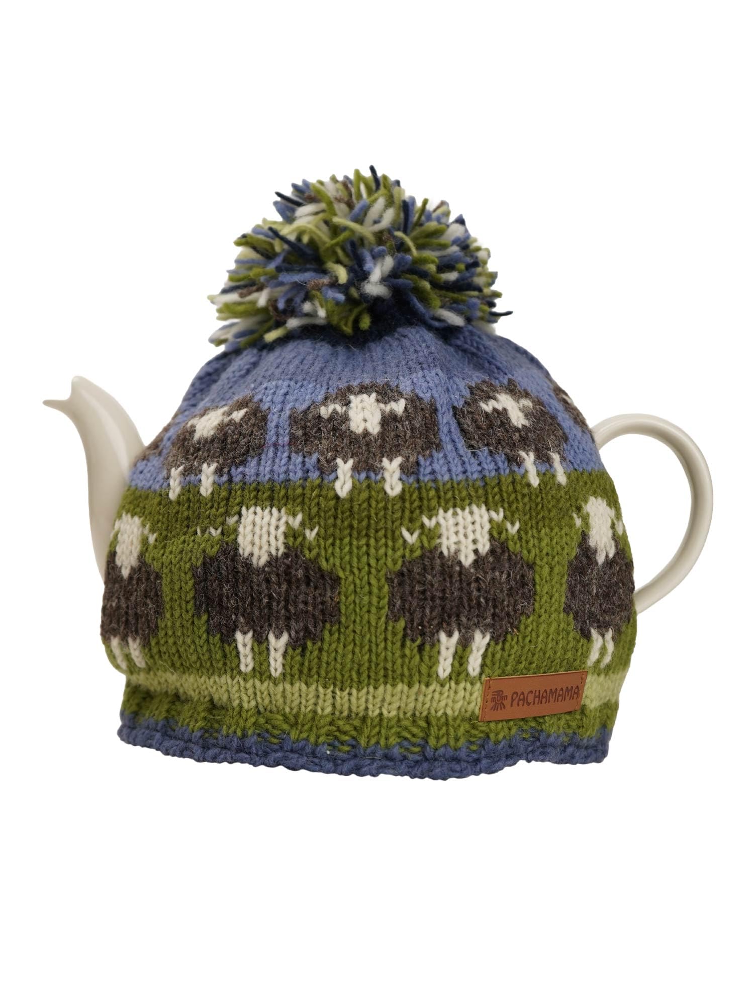 Pachamama Handknitted Medium 4-6 Cup 1.2L Wool Tea Cosy/Teapot Cover - Herdwick Sheep Pattern Insulated Handmade Fair Trade Multicoloured
