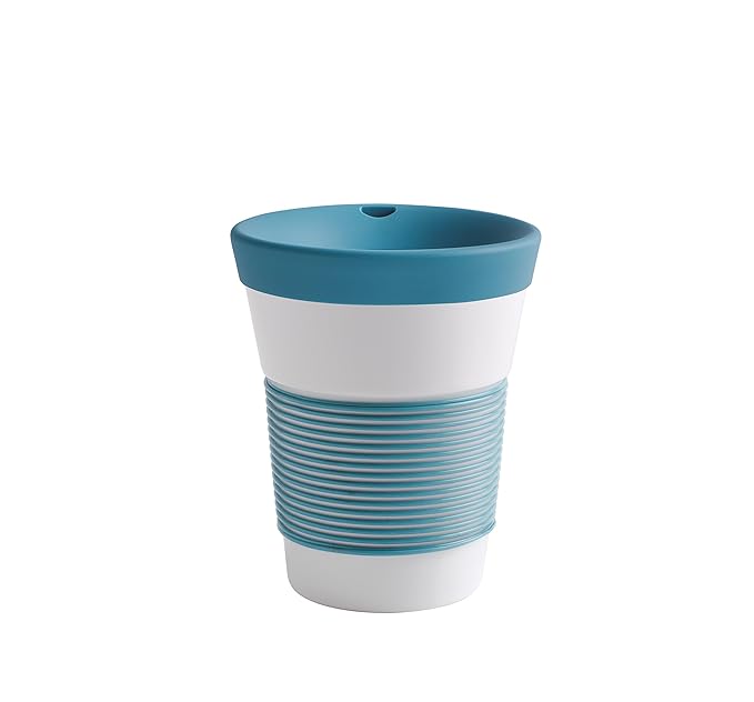 Kahla cupit Becher 0,35 l mit Trinkdeckel in Green Lagoon, Coffee to Go Mug aus Porzellan mit innovativer Magic Grip Beschich