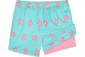 Gleeease Swim Trunks with Compression Liner Men 5 Inch Men's Stretch Bathing Suit Short 2 in 1 Board Shorts Swimming