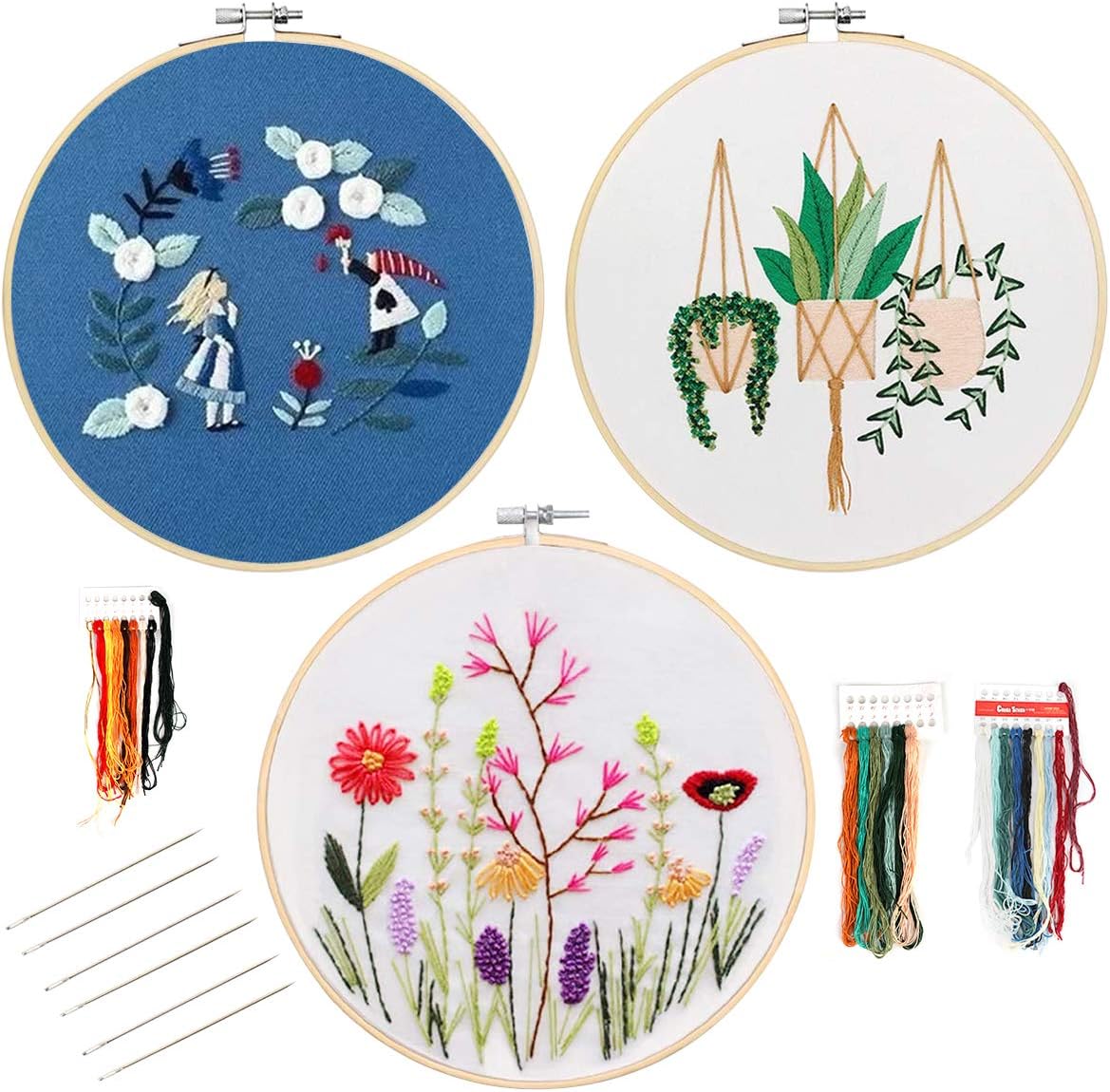 Heflashor Embroidery Kit for Beginners Per-Design Embroidery Starter Kit Flower Plant Pattern Cloth Color Threads for…