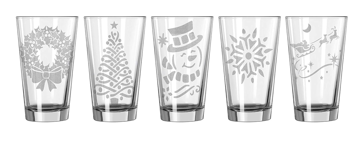 Christmas Pint Glasses Set of 5 Handmade