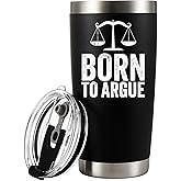 Panvola Born To Argue Lawyer Gifts Funny Graduation Gift For Law Student Teacher Attorney Vacuum Insulated Tumbler With Straw Lid Stainless Steel Drinkware 20 oz Black