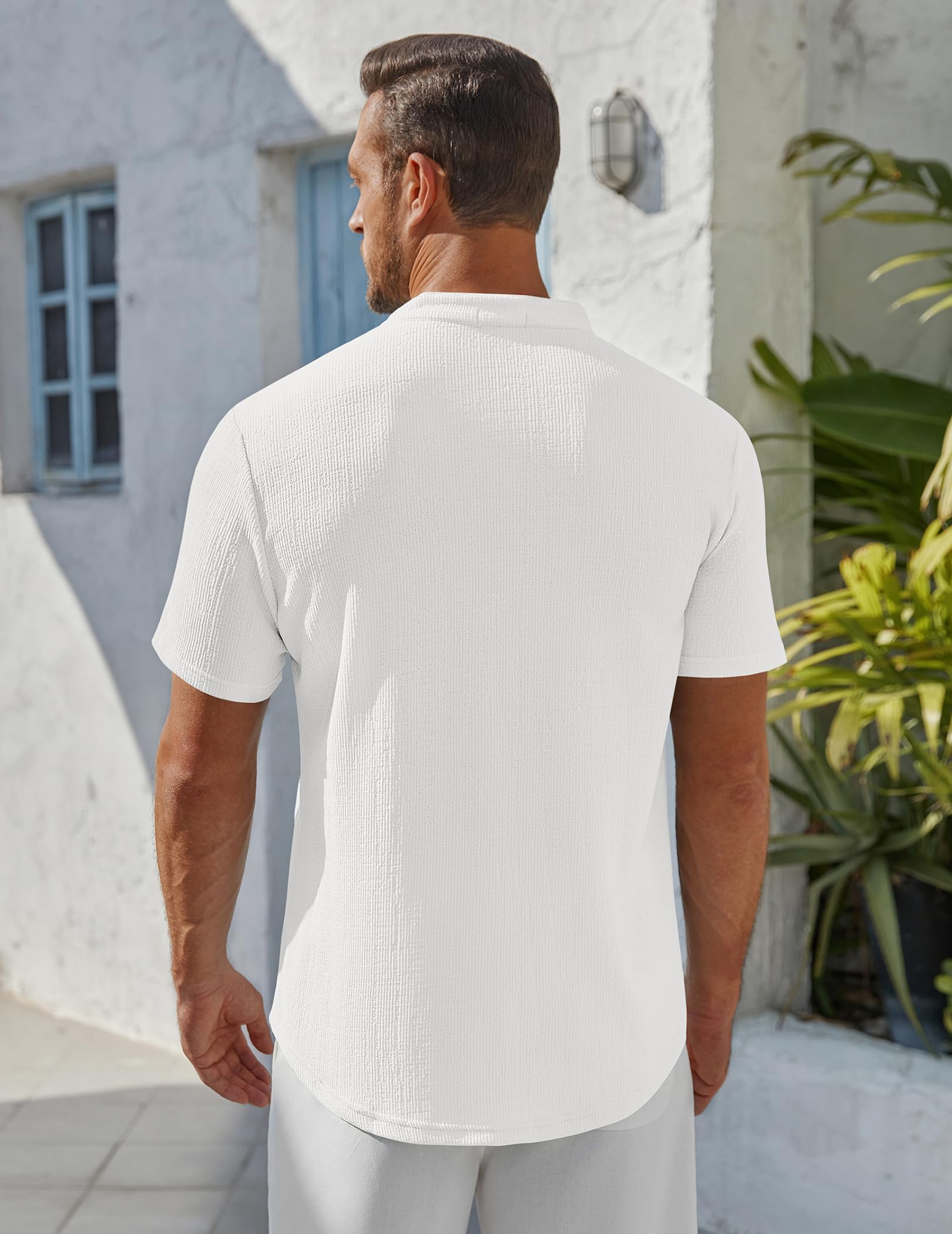 COOFANDY Men's Henley Shirt Short Sleeve Stand Collar Summer Casual Beach Hippie T-Shirts