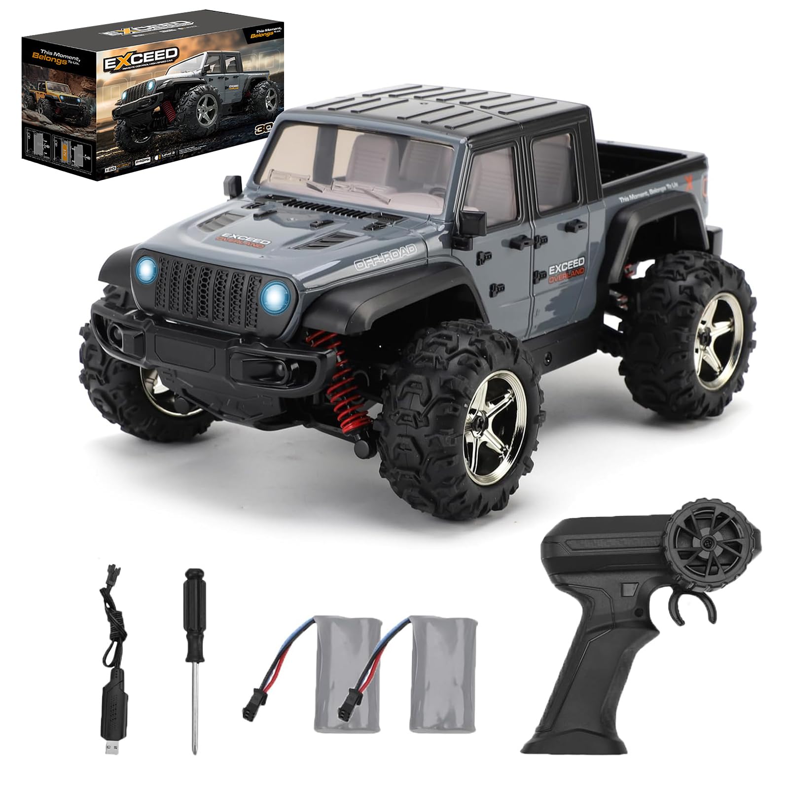 Hylukon Remote Control Car, 2.4GHz High Speed 35KPH Crawler Toy, 1:20 Scale Electric Off Road Vehicle with LED Headlights, Hobby RC Truck Toy for Adults (2 Batteries)