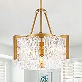 Tyottadar Modern Gold Chandelier Light Fixture 3-Light Luxury Water Ripple Glass Drum Chandeliers for Dining Room Foyer Penda