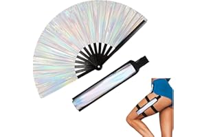 WXHVLTT Rave Fans Rave Hand Fan Dance Fan,Rave Essentials for women, Large Folding Rave Fans for Festival Dance Club Gift Party (Laser)