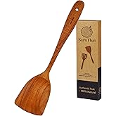 SarnThai Teak Wooden Wok Spatula – Handmade Thai Stir Fry Spatula, Long Handle Wooden Turner, Natural Eco-Friendly Cooking Utensil for Non-Stick Cookware