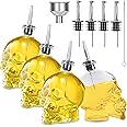 Gusnilo Skull Shape Olive Oil Dispenser Bottle, 15 oz, Glass, Set of 4 with Stainless Steel Spouts & Funnel