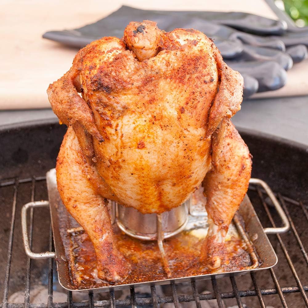 Steven Raichlen Bierdosen Hahnchenhalter Mit Abtropfschale Aus Edelstahl Silber 7 8 X 24 99 X 19 Cm Sr8016 Amazon De Garten