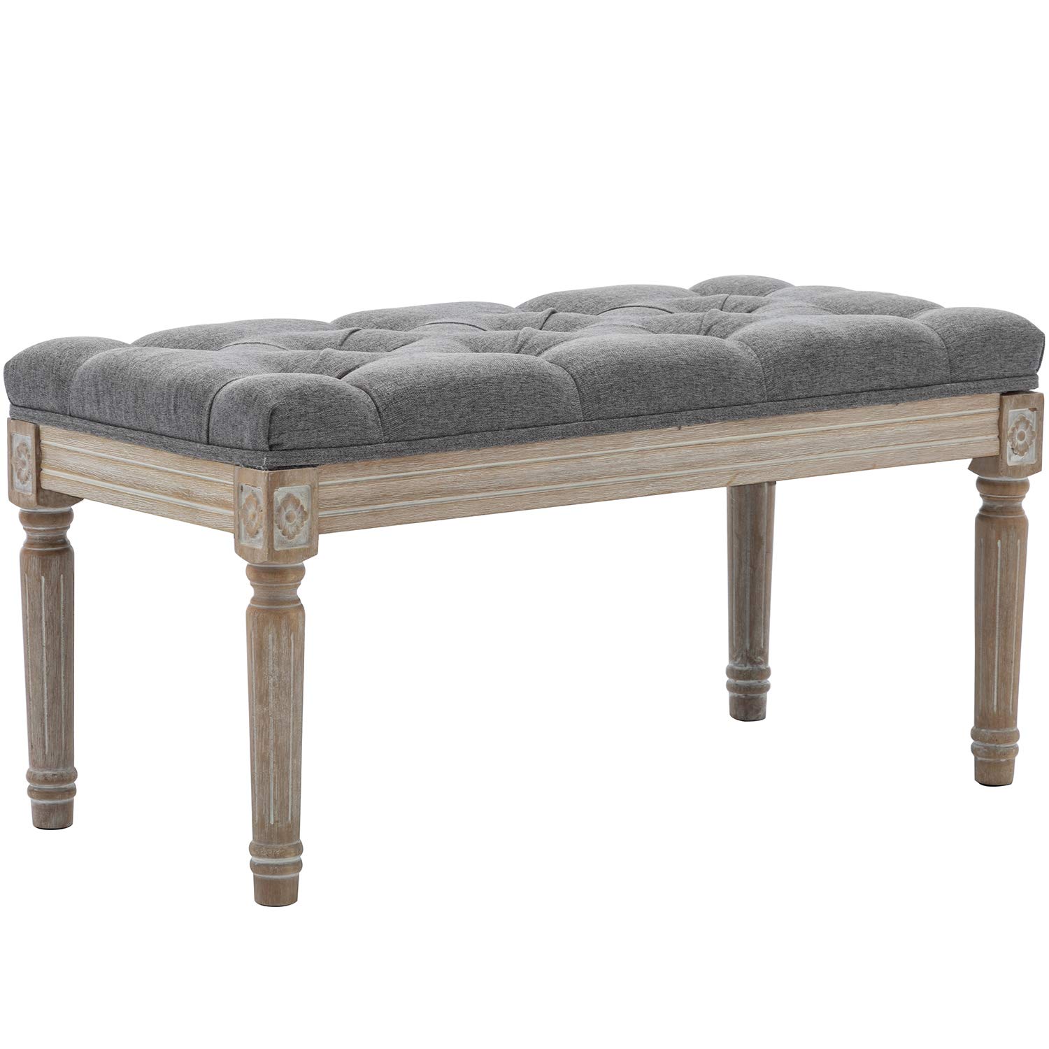 chairus Fabric Entryway Bench with Button Tufted Seat and Rustic Wood