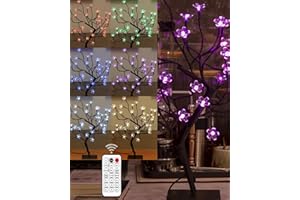 Tybeeu 20 Inch Cherry Blossom Bonsai Tree, Full-Color DIY Dimming and Mixing, with 24V UL-Listed Adapter and Metal Base, Ideal as Night Lights, RGB Color Changing Lights