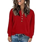 Eytino Womens Plus Size Tops Henley V Neck Long Sleeve Casual Shirts Button Front Loose Fit T Shirt(1X-5X)