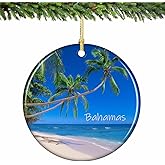 Bahamas Beach and Palm Trees Christmas Ornament Porcelain 2.75 Inches