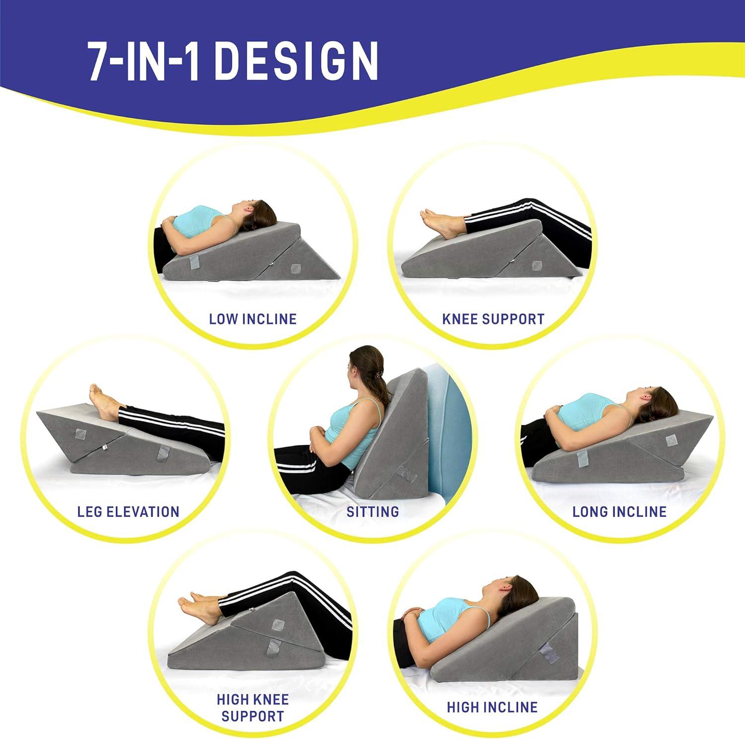Healthex Bed Wedge Pillow - Memory Foam Top Adjustable 9&12 inch Folding Incline Cushion, for Legs and Back Support Pillow, Acid Reflux, Heartburn, Allergies, Snoring, Reading- Soft Washable Cover: Health & Personal Care