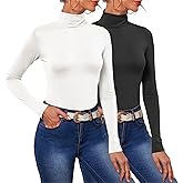 POPZONE 2 Pack Women's Turtleneck Long Sleeve Tops Mock Neck Slim Fit Shirt Basic Soft Lightweight Base Layer Undershirts