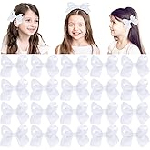 Cabaubl 4 Inch Hair Bows,20 Pieces Hair Bows for Girls,Grosgrain Ribbon Hair Bow with Alligator Clips,White Bows Hair Accessories for Toddlers Baby Girls Kids Teens