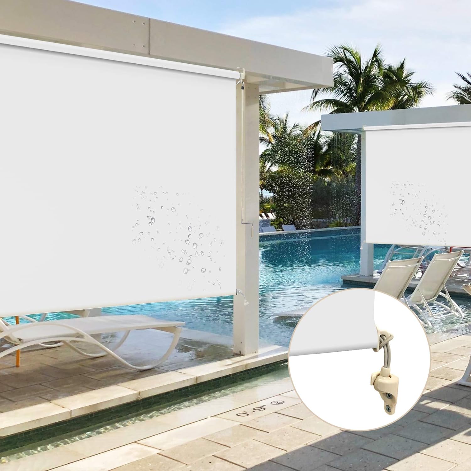 Outdoor Curtains - Sunbox Cordless Outdoor Waterproof Roller Shades, Blackout Windproof Roll up, Privacy and UV Protection for Porch, Patio, Deck, Balcony, Pergola, White