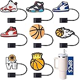 8-Piece Basketball Series Straw Covers for Stanley Cup, 0.4in/10mm Diameter Straw Toppers Cap,Compatible with Stanley 20 30&40 0z Cup, Dust-Proof Straw Caps for Water Bottle
