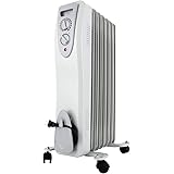 KUPPET YA400100 Electric Oil Filled Radiator Heater Space Heater,Portable Home Room Radiant Heat 6-Fin,Adjustable Thermostat 1500W,3 Power Settings,White/Gray