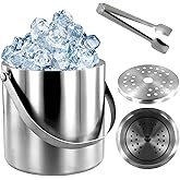 Abizarch Ice Bucket with Lid Strainer Tong,2QT Double Walled Stainless Steel Insulated Ice Bucket Container,Good Sealing Ice Cube Bucket with Cover for Chilling Beer Cocktail Bar Parties