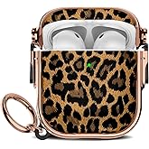 Maxjoy for Cute AirPods Case (2019) with Safety Lock,Compatible Leopard Print AirPod 2nd Generation Case for Women Girly with Keychain-Gold