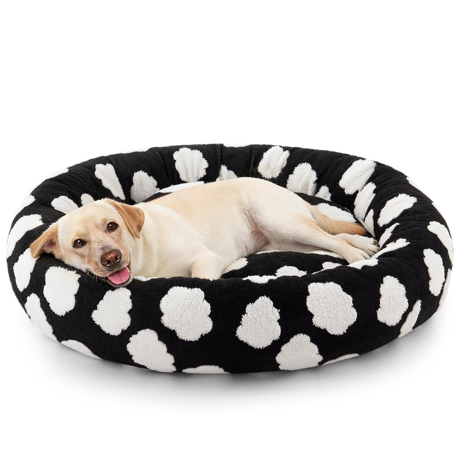 Photo 1 of JOEJOY Donut Large Dog Bed, Cute Round Calming Dog Bed with Removable Washable Cover, Orthopedic Pet Beds with Jacquard Shaggy Plush & Non Skid Bottom, Black