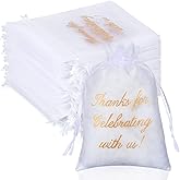 100 Pcs Wedding Favor Bags Mesh Thank You Gift Bags with Drawstring Sheer Mesh Organza Wedding Thank You Gifts Bag for Guests Goodie Jewelry Candy for Bridal Shower, Anniversary(4 x 6 Inch,White)