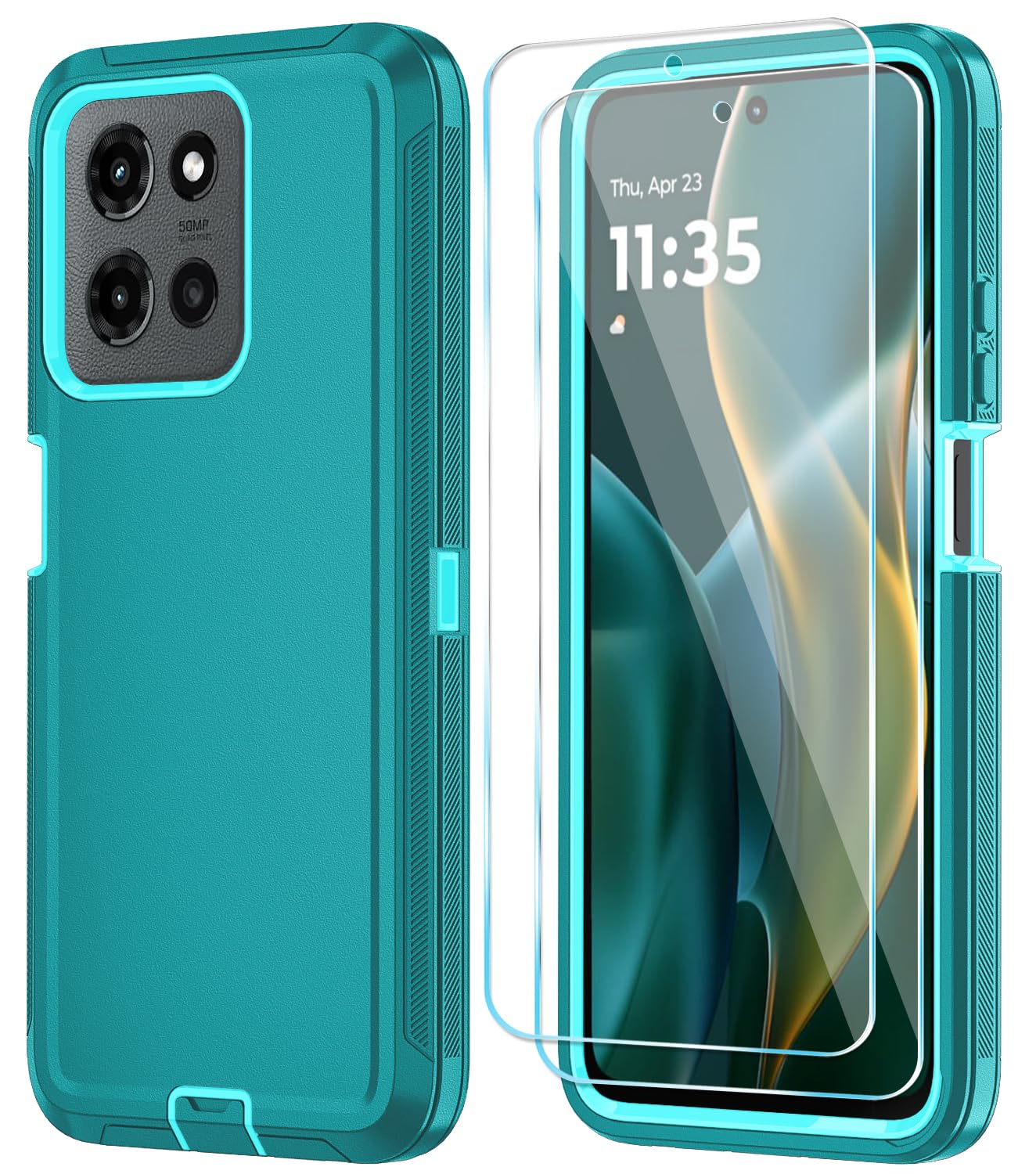 Photo 1 of Qinmay Phone Case for Motorola Moto G 2025/Moto G Play 5G 2025 Case with HD Screen Protector, Heavy Duty Shockproof & Dropproof 3-Layer Cover Phone Case,LakeSkyBlue