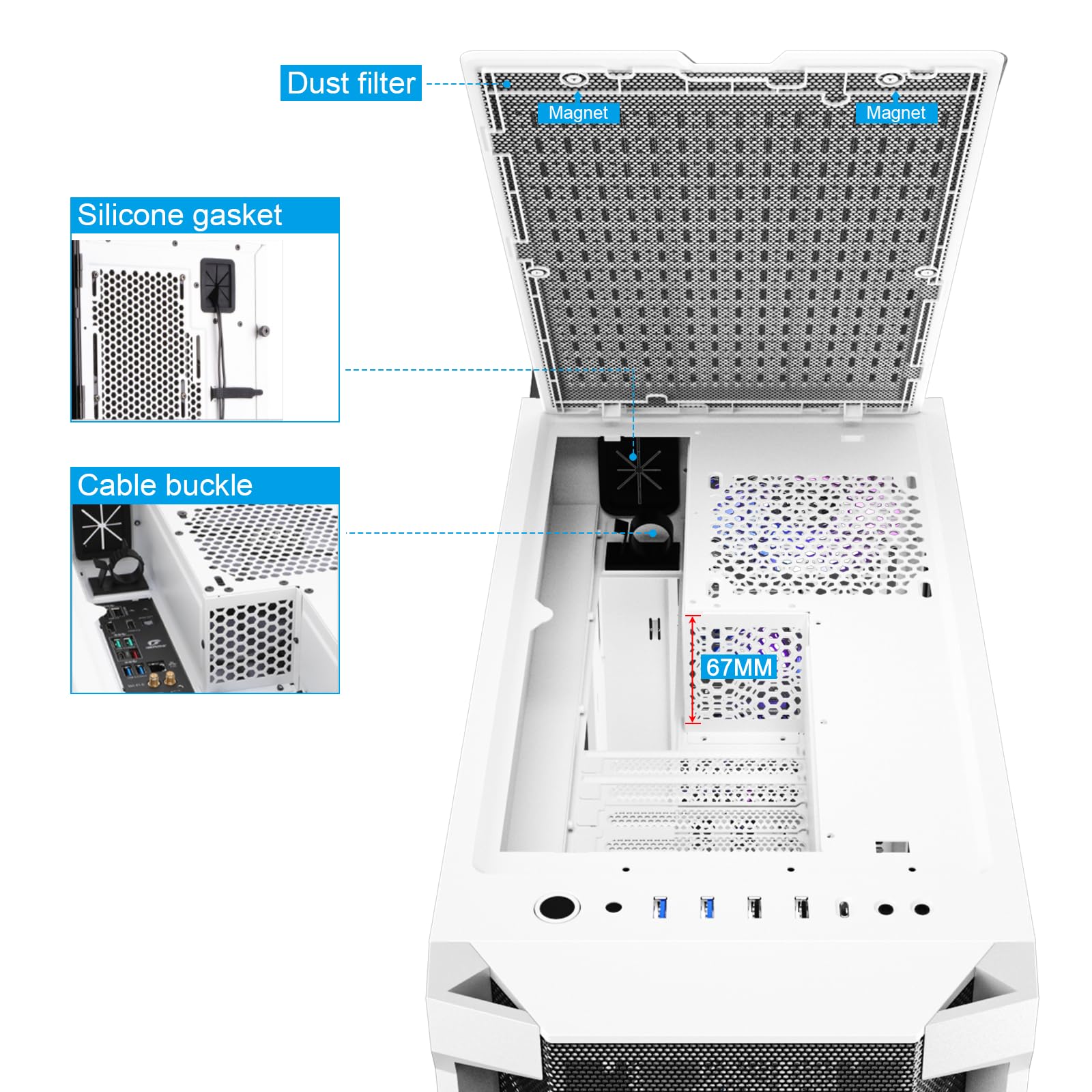 Segotep T1 White Full-Tower E-ATX Gaming PC Case, Graphics Card Vertical Mounting w/Tempered Glass Side Panel, USB 3.0 Type-C I/O Panel, Cable Management/Optional 360mm Radiator (No Fan Included)