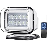 SAN YOUNG LED Search Light, Remote Control LED Spotlight Searchlight for Truck Heavy-Duty Bright 360 Rotating &amp; 5 Magnets Built-in for Marine Boat Spotlight, White