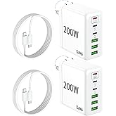 2 Pack USB C Charger Block, 200W GaN Super Fast Charger Type C iPhone 17 16 Fast Charging 6 Port Foldable PD Charging Station for All iPhone/Samsung Galaxy S25/S24/MacBook iPad