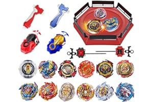 OWENKELNG Bey Burst Gyro Toy Set with Arena Metal Fusion Attack Top Grip Toy Great Birthday Gift for Boys Children Kids Age 6 8 10 12+ Game Storage Box 12 Burst Gyros 1 Stadium 4 Two-Way Launcher 2 Handles