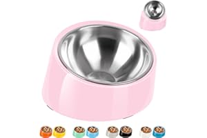 Petvillage Tilted Dog Bowl Non-Slip & Non-Spill Pet Feeder with Elevated Detachable Melamine Stand, Easy to Get Food Dog Dish, S/0.5 Cup Pink