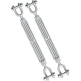 Jamiikury 3/8" Jaw Jaw Turnbuckle Galvanized Jaw and Jaw Turnbuckle, Jaw Jaw Closed Body Marine Turnbuckle Jaw, 3000lbs Working Load Limit, Durable for Wire Rope Cable (3/8" x 6", 2 Pcs)