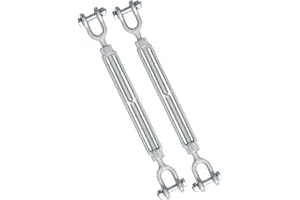 Jamiikury 3/8" Jaw Jaw Turnbuckle Galvanized Jaw and Jaw Turnbuckle, Jaw Jaw Closed Body Marine Turnbuckle Jaw, 3000lbs Working Load Limit, Durable for Wire Rope Cable (3/8" x 6", 2 Pcs)