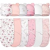 Ramede 6 Pack Swaddle Blanket with Hats for Baby Girl Boy 100% Cotton Swaddles 0-3 Months, Adjustable Breathable Skin Friendly Receiving Blanket Wrap, Essential for Newborns