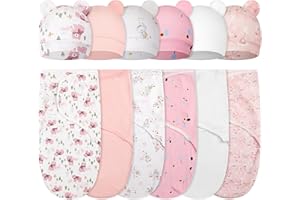 Ramede 6 Pack Swaddle Blanket with Hats Swaddle Outfit for 0-3 Months Newborn Sacks Soft Cotton Wearable Baby Shower Gifts for Girl and Boy