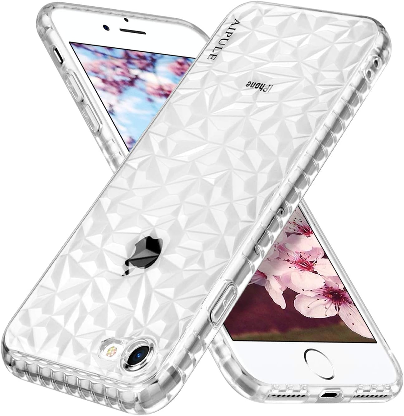 AIPULE iPhone 8 Case, iPhone 7 Case for Girl, Cute Women Girly Anti-Yellow Clear Soft Slim 3D Diamond Pattern Phone Case for iPhone 8 / iPhone 7 – Transparent