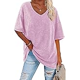 Flowyair Womens Oversized T Shirts Summer Loose Fit Cotton Short Sleeve Basic Tees Casual V Neck Boyfriend Tunic Tops