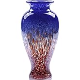 oliruim 11.8" Tall Blown Blue Glass Vase, Colorful Opaque Glass Vase, Unique Design Wide Mouth Art Decoration for Home, Living Room, Dining Table, Pampas Grass Decor (Blue)