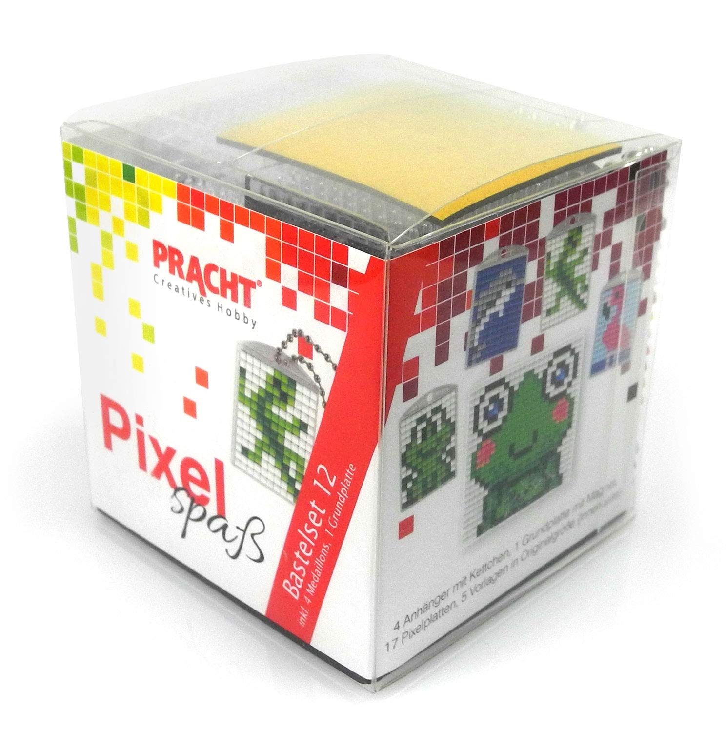 Pracht Creatives Hobby Pixel P90032-63501 Fun Craft Set 12, for Designing 4 Keyrings (Lockets) for Children, Easy Plug-In System, No Ironing or Gluing, Organic Plastic Stones